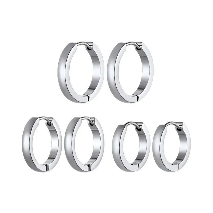 3 Pairs Flat Square Hoop Earrings For Men Women