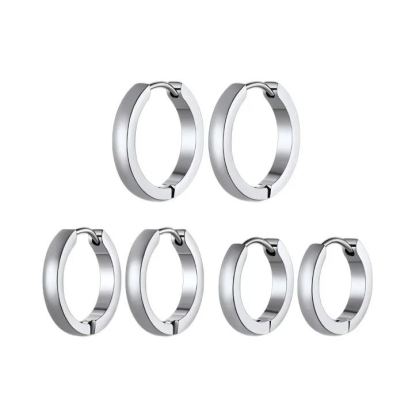 3 Pairs Flat Square Hoop Earrings For Men Women