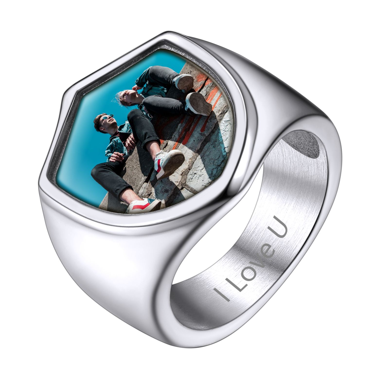 Personalized Engraved Photo Signet Ring for Men Women