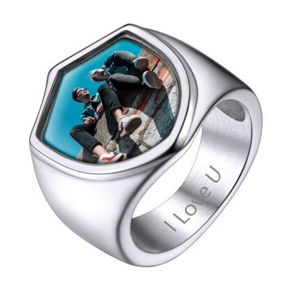 Personalized Engraved Photo Signet Ring for Men Women