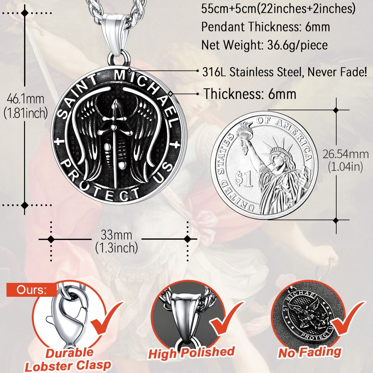 Angel Wing Stainless Steel Pendant Necklace for Men