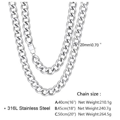 Chunky Stainless Steel Cuban Link Chain Necklace 18-20"