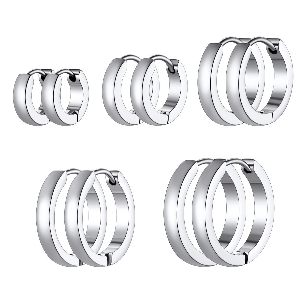 5 Pairs Stainless Steel Earring Hoop Earrings Set For Men Women