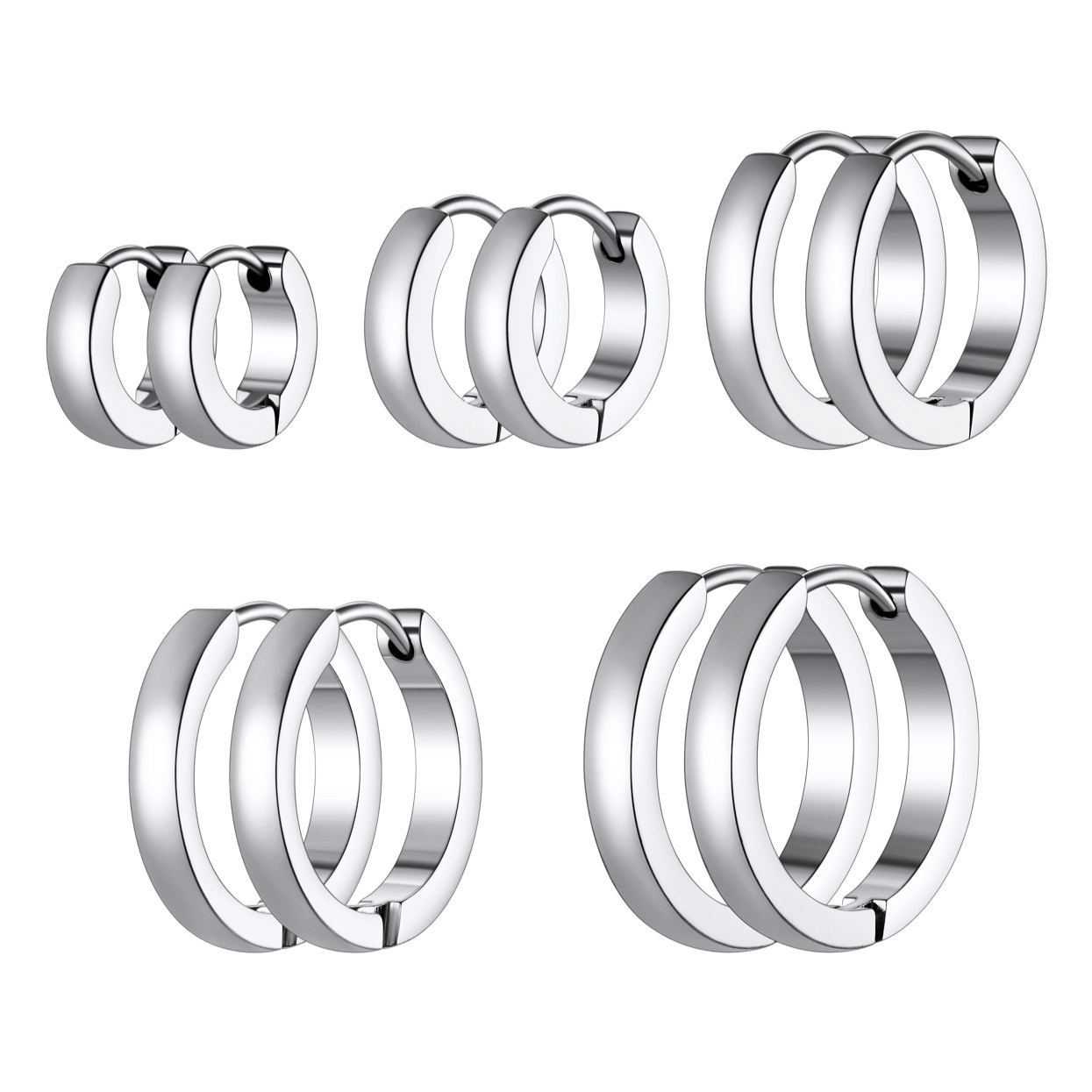 5 Pairs Stainless Steel Earring Hoop Earrings Set For Men Women