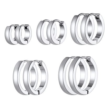 5 Pairs Stainless Steel Earring Hoop Earrings Set For Men Women