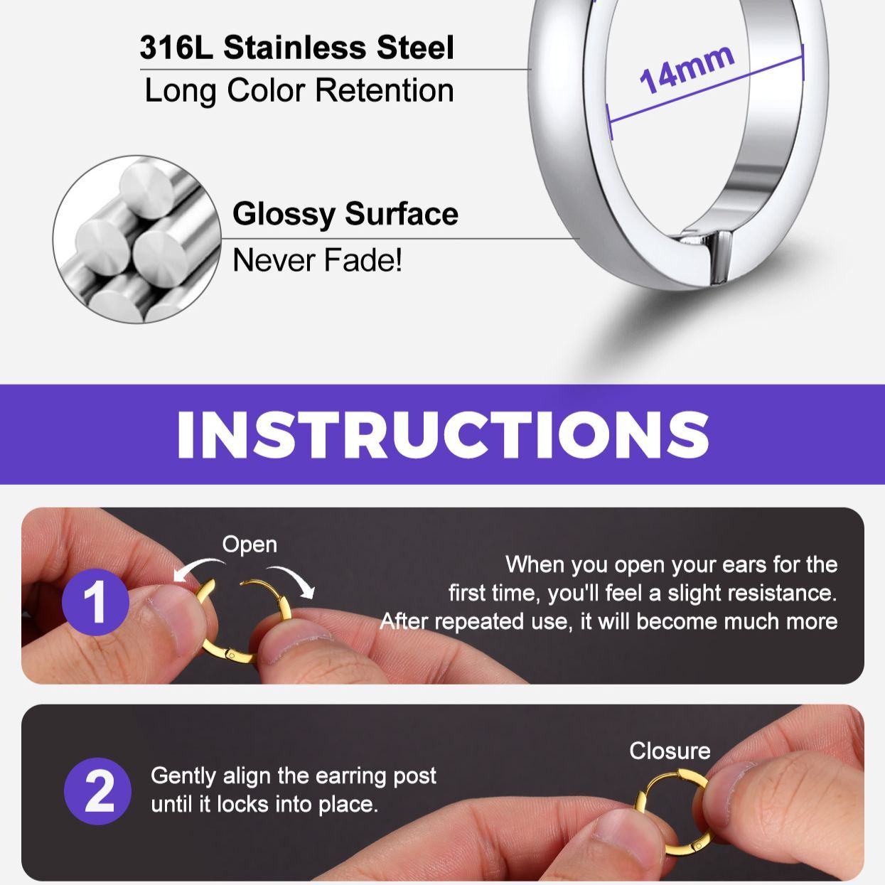 5 Pairs Hoop Earrings Set For Men Women