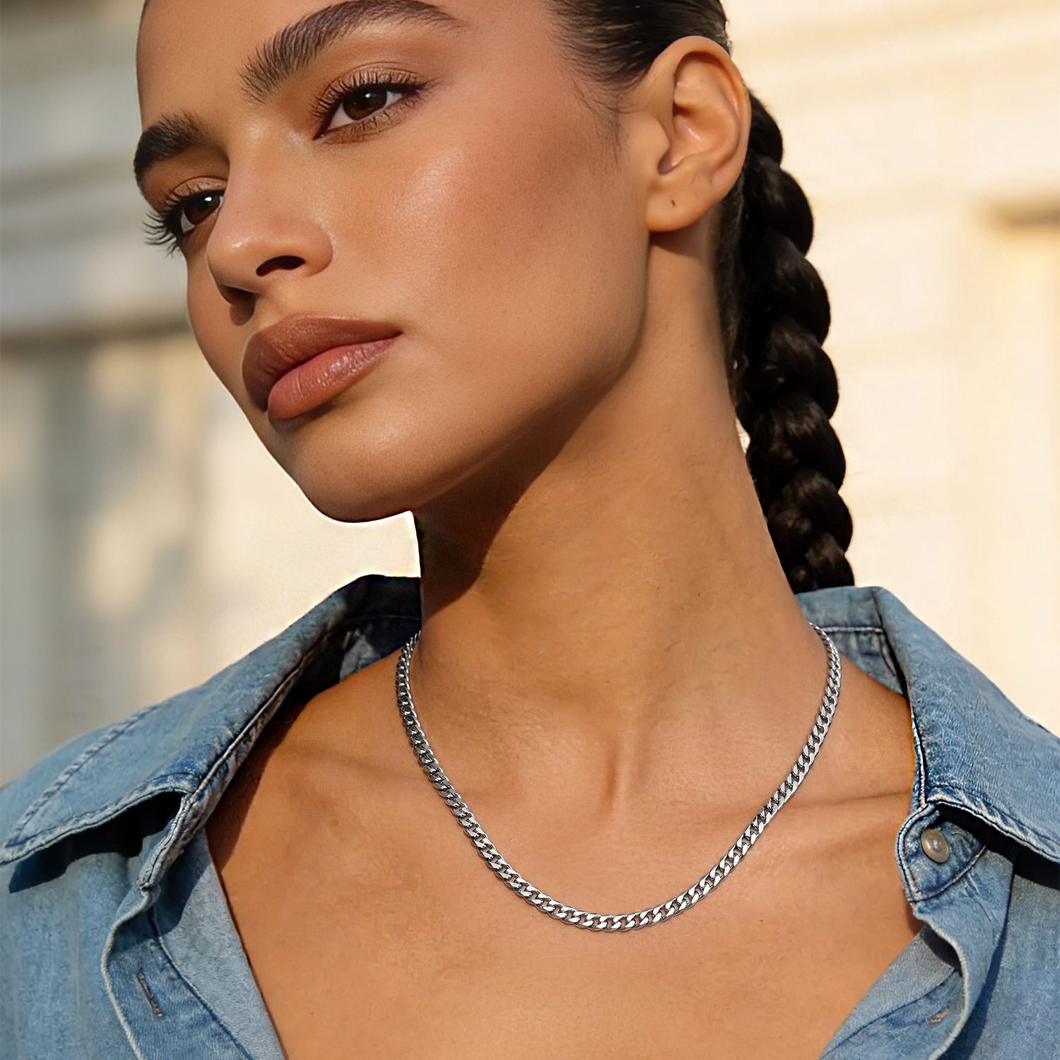 4mm Cuban Link Chain Plain Necklace