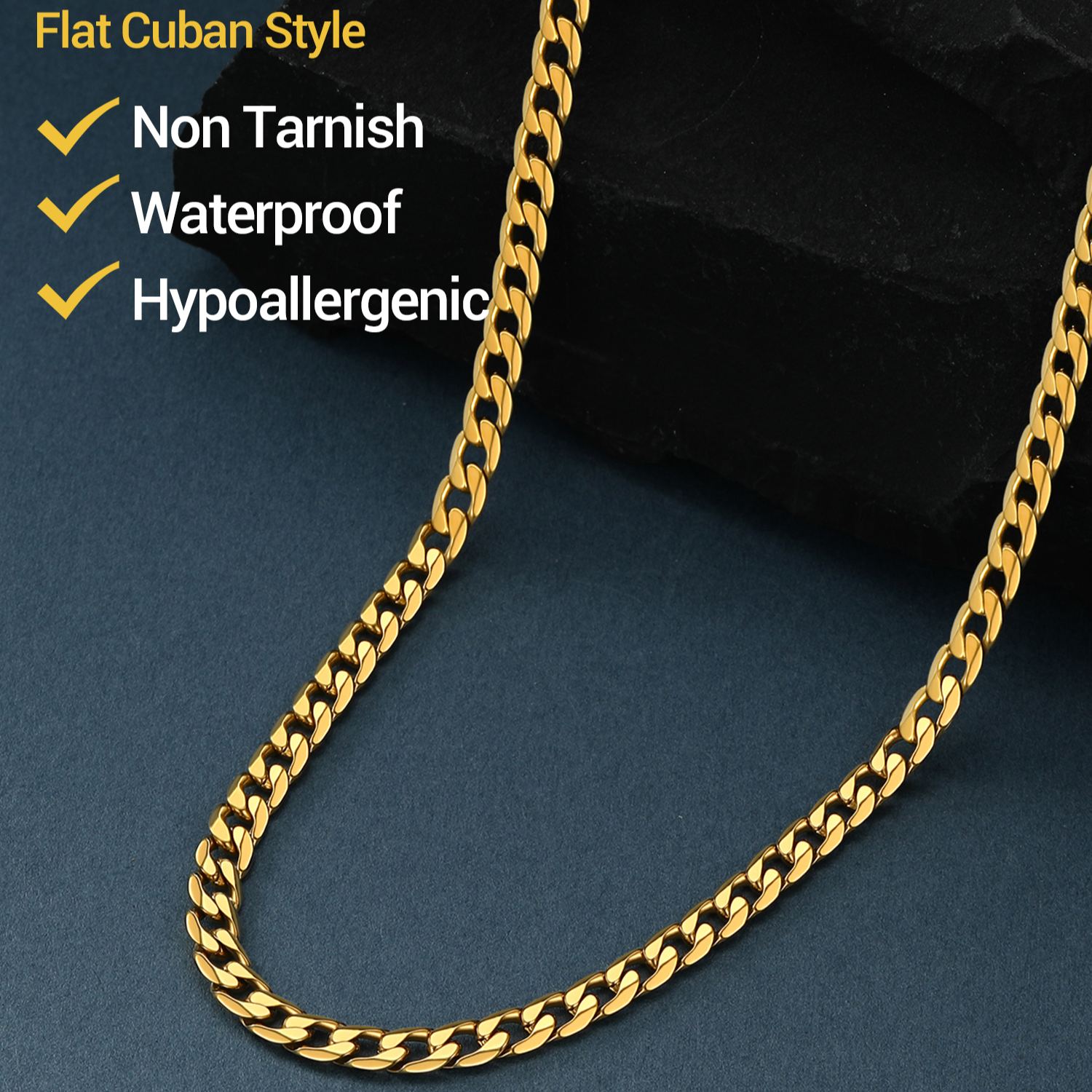 4mm Cuban Link Chain Plain Necklace