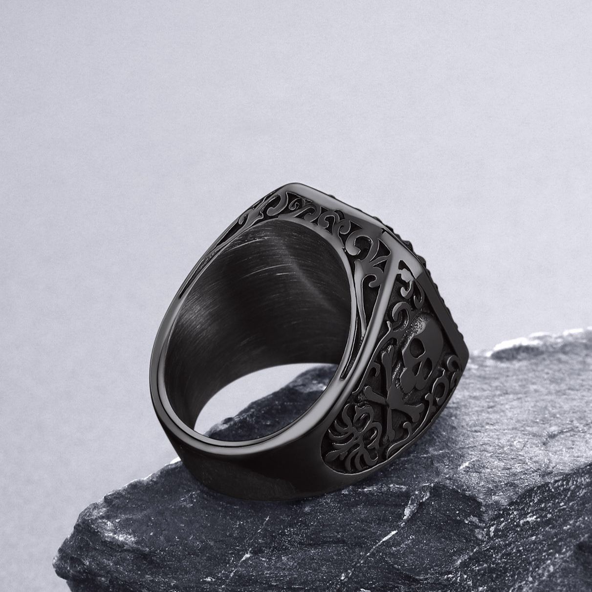 Stainless Steel Black Onyx Skull Ring For Men
