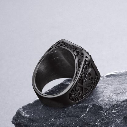 Stainless Steel Black Onyx Skull Ring For Men