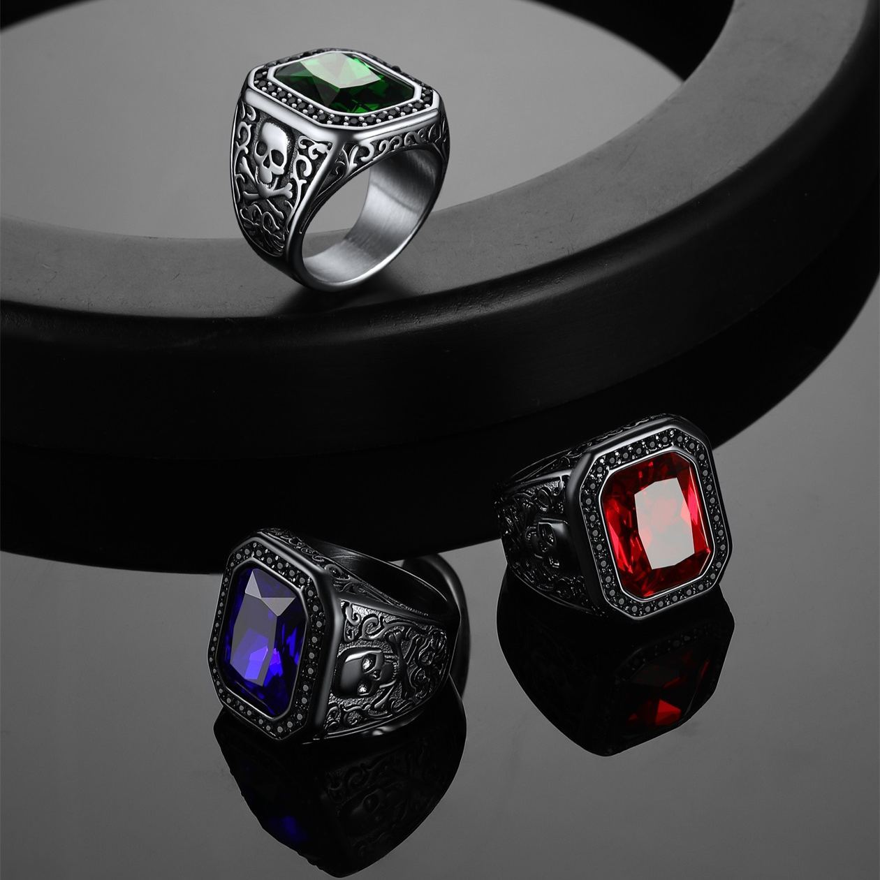 Stainless Steel Black Onyx Skull Ring For Men