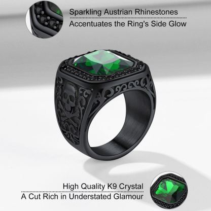 Stainless Steel Black Onyx Skull Ring For Men
