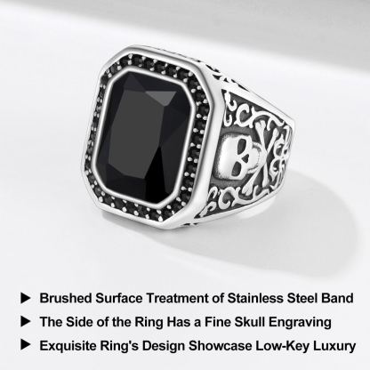 Stainless Steel Black Onyx Skull Ring For Men