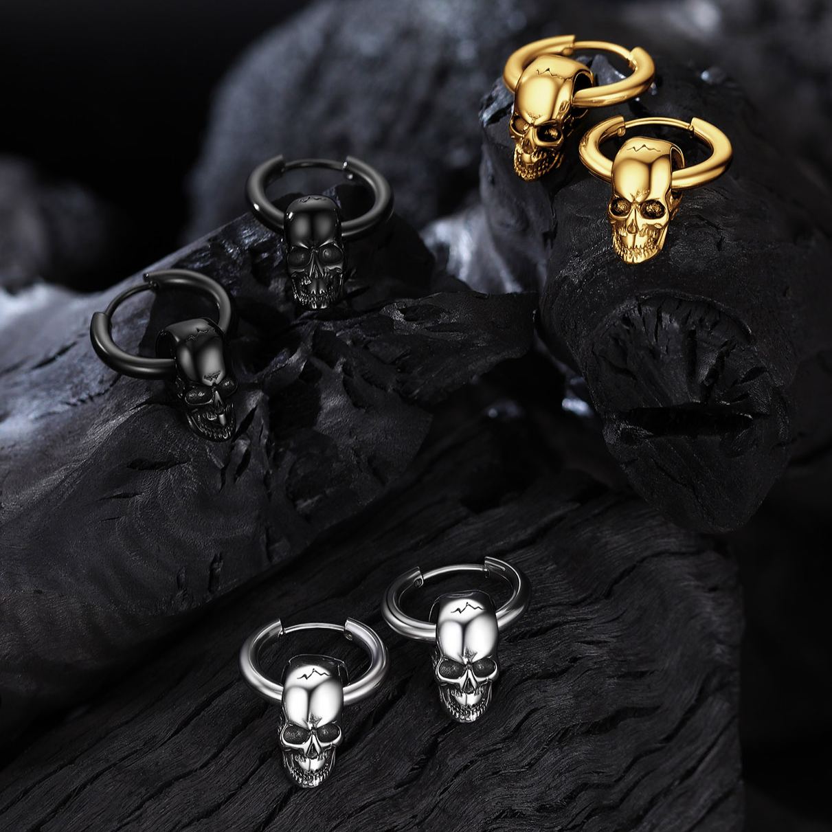 2.5mm Skull Hoop Earrings Punk Jewelry for Him