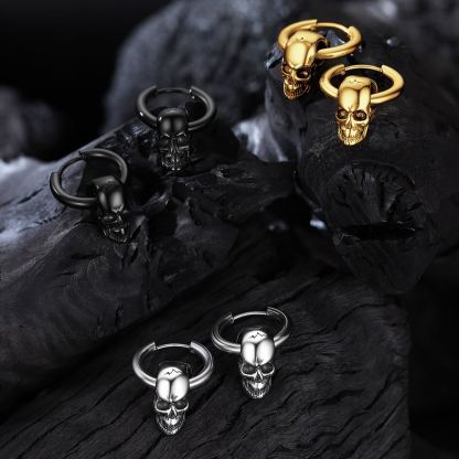 2.5mm Skull Hoop Earrings Punk Jewelry for Him