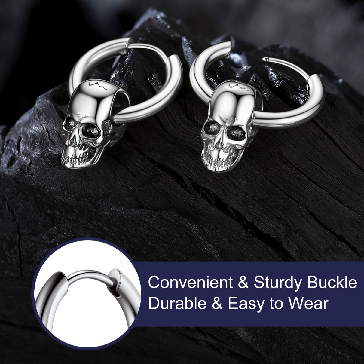 2.5mm Skull Hoop Earrings Punk Jewelry for Him
