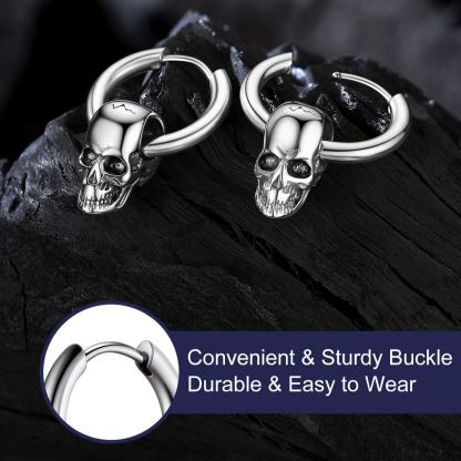 2.5mm Skull Hoop Earrings Punk Jewelry for Him
