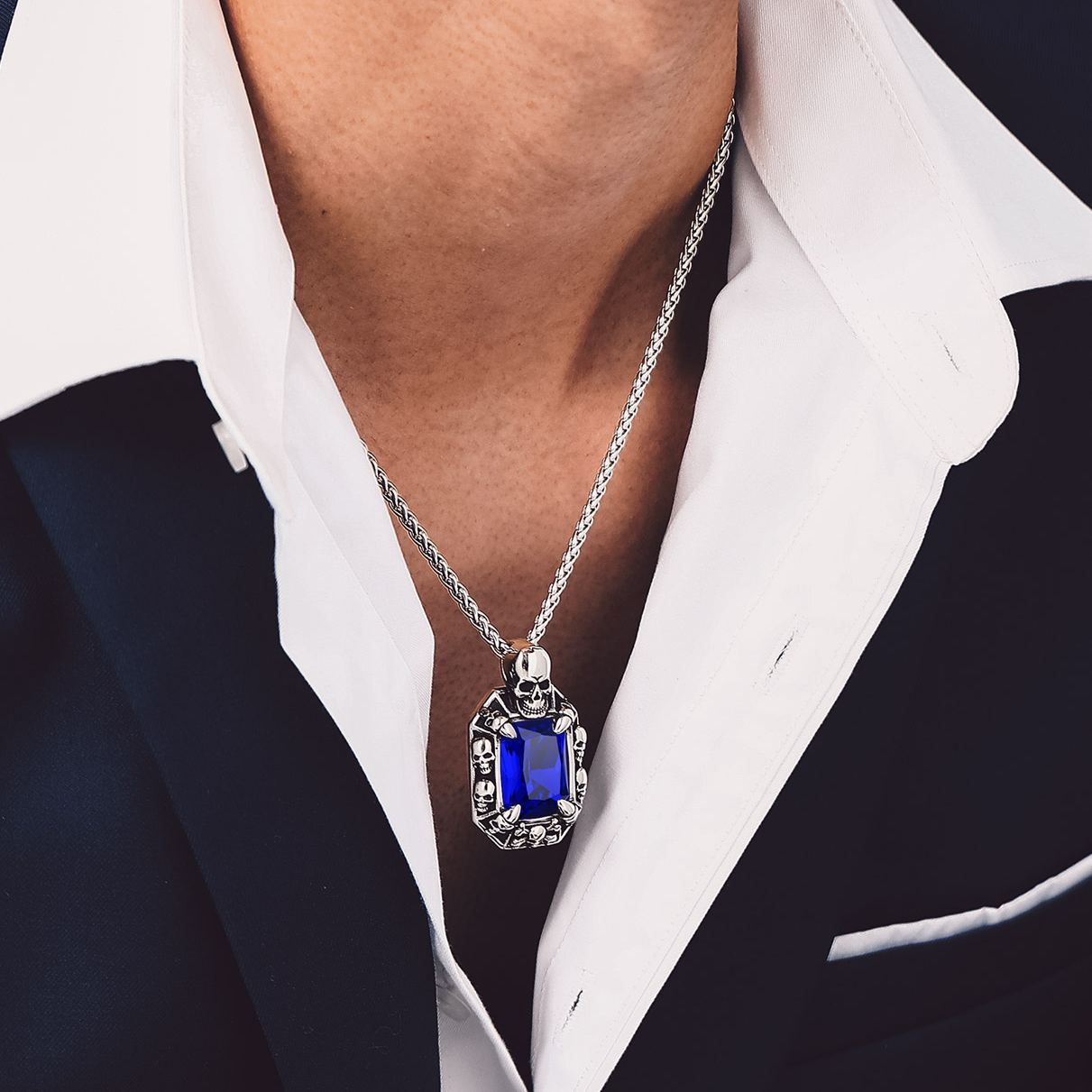 Skull Red Ruby Pendant Necklace for Him
