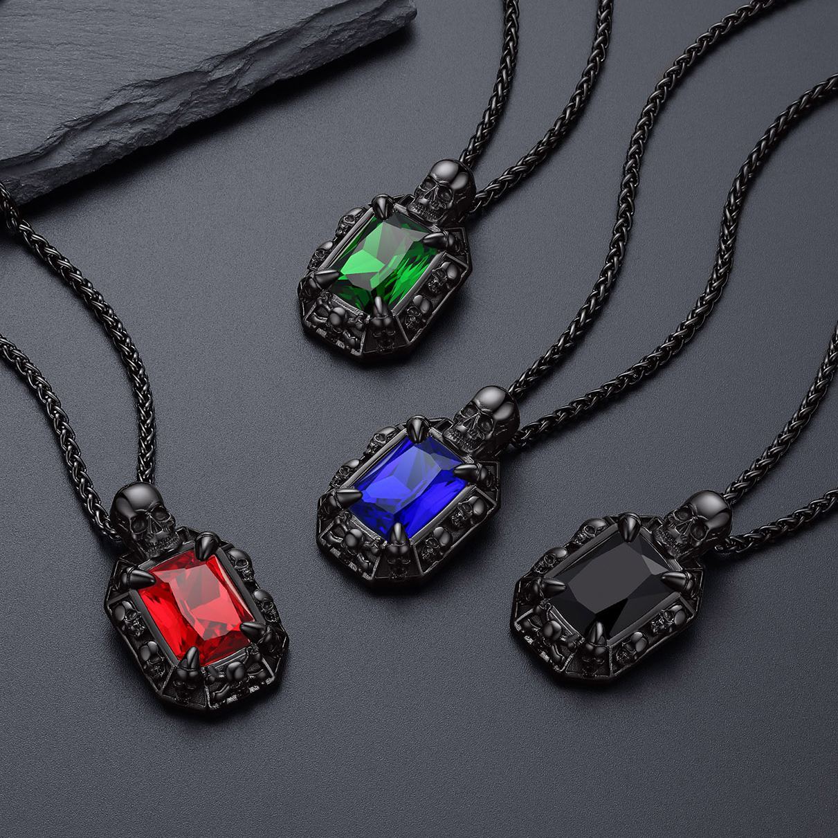 Skull Red Ruby Pendant Necklace for Him
