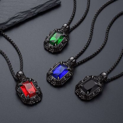 Skull Red Ruby Pendant Necklace for Him