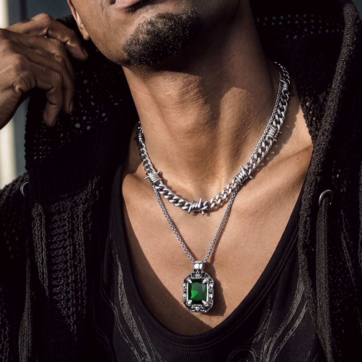 Skull Red Ruby Pendant Necklace for Him