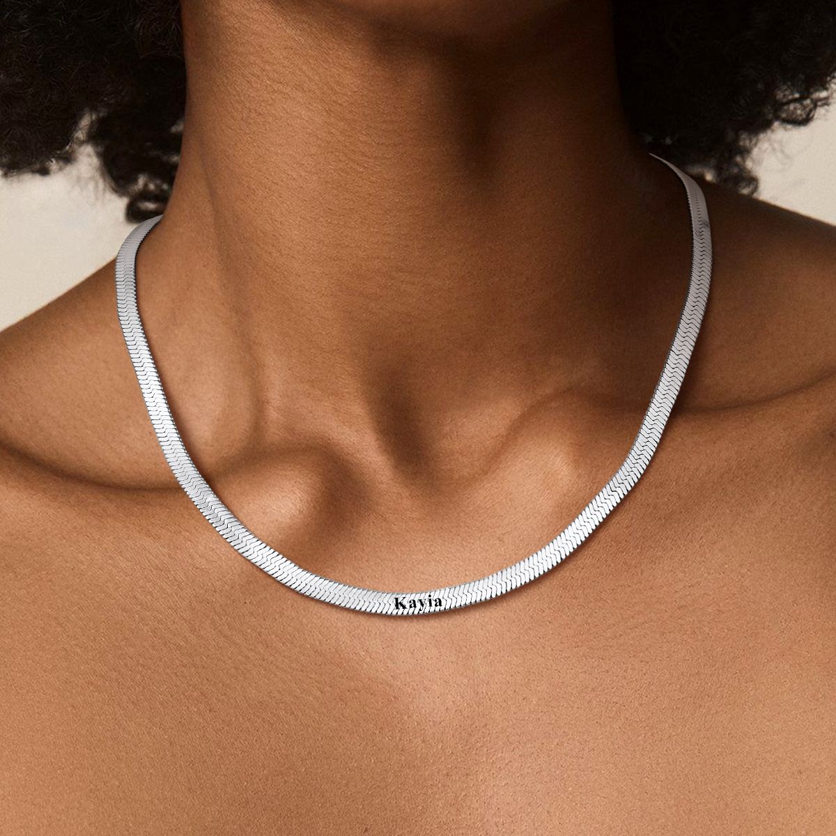 Custom Family Names Choker Flat Snake Chain For Her