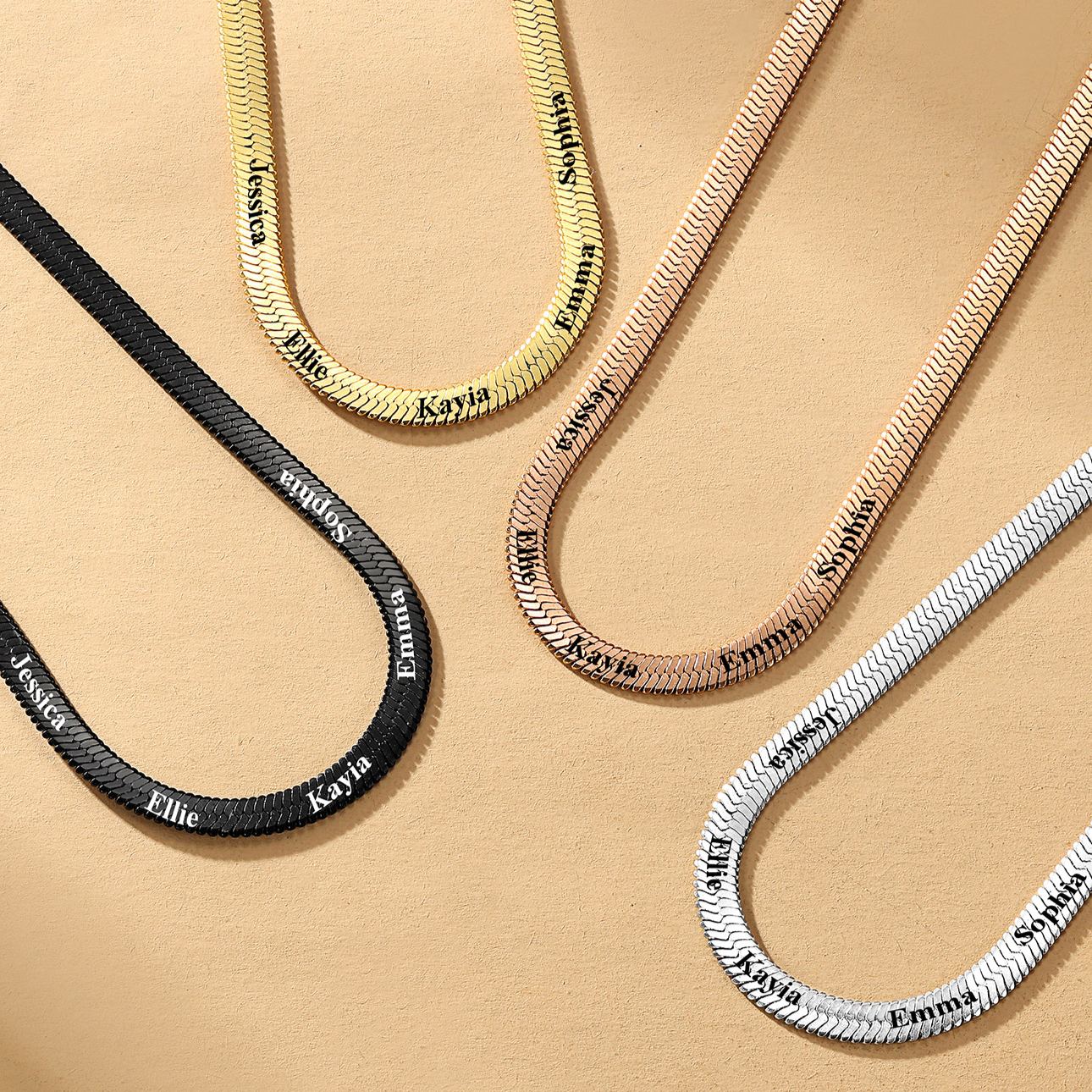 Custom Family Names Choker Flat Snake Chain For Her