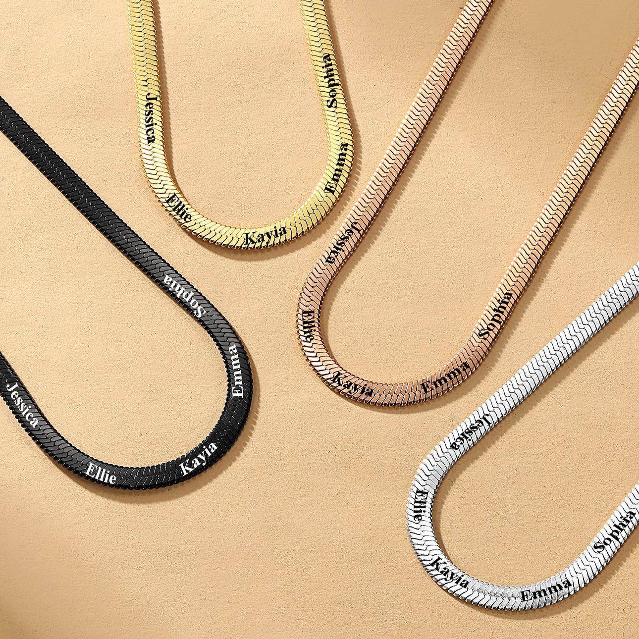 Custom Family Names Choker Flat Snake Chain For Her