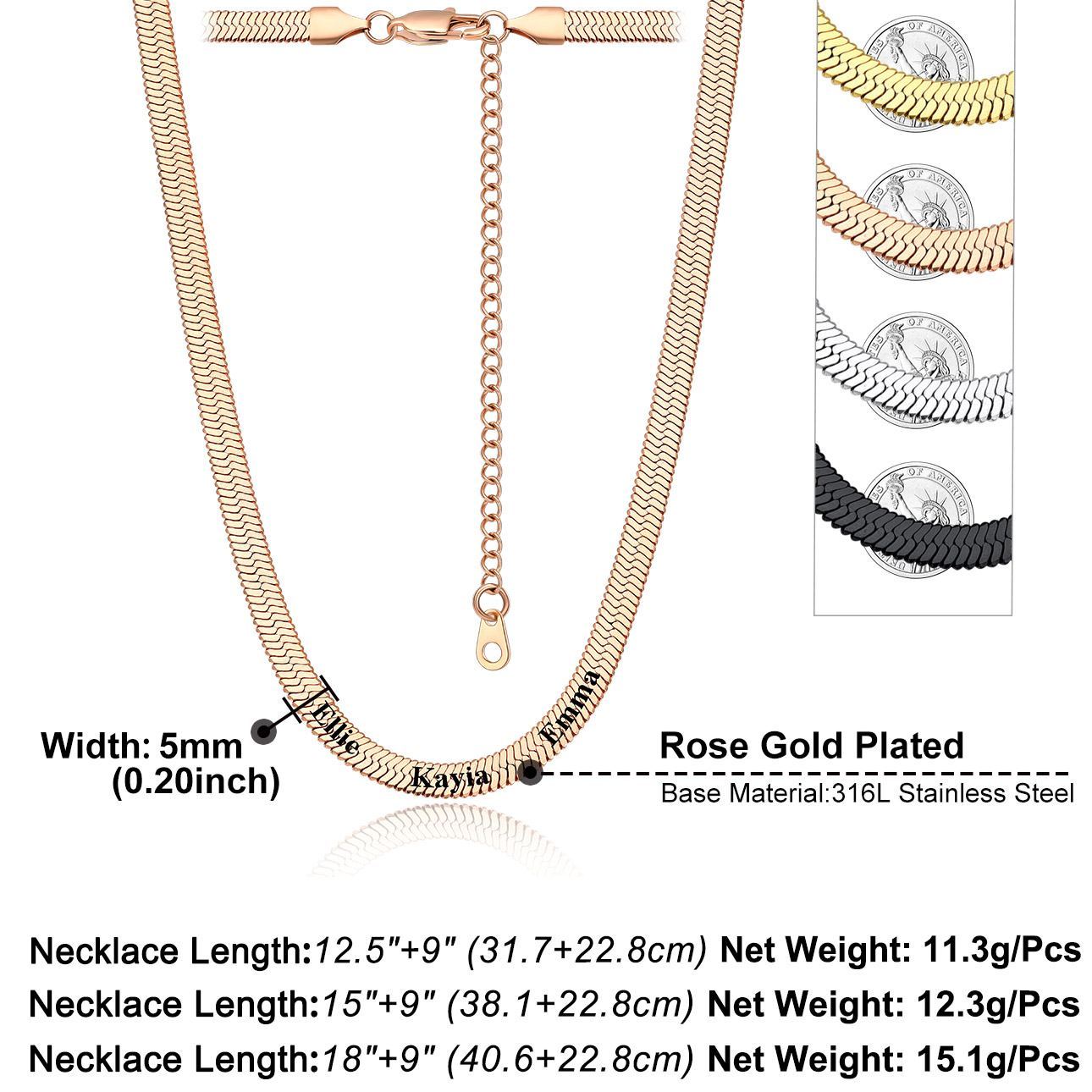 Custom Family Names Choker Flat Snake Chain For Her