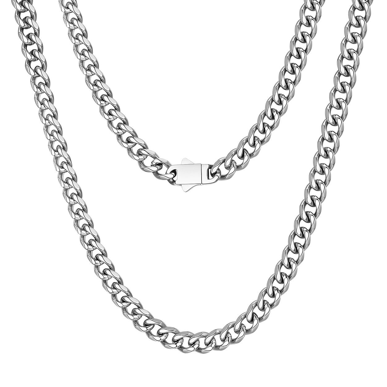 6MM/9MM/12MM Stainless Steel Polished Cuban Link Chain Necklace For Men