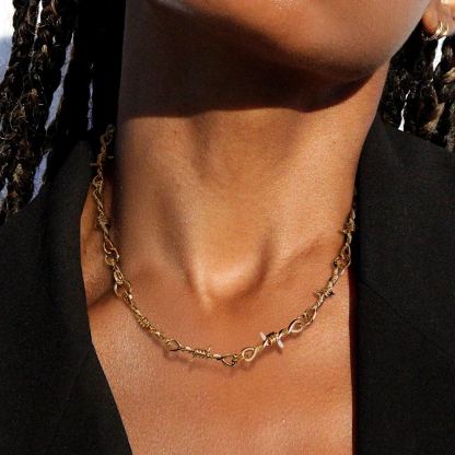 6mm Thorn Barbed Wire Chain Necklace for Women