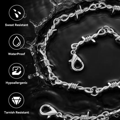 Thorn Barbed Wire Chain Necklace Description - Waterproof, Sweatproof, 316L Stainless Steel