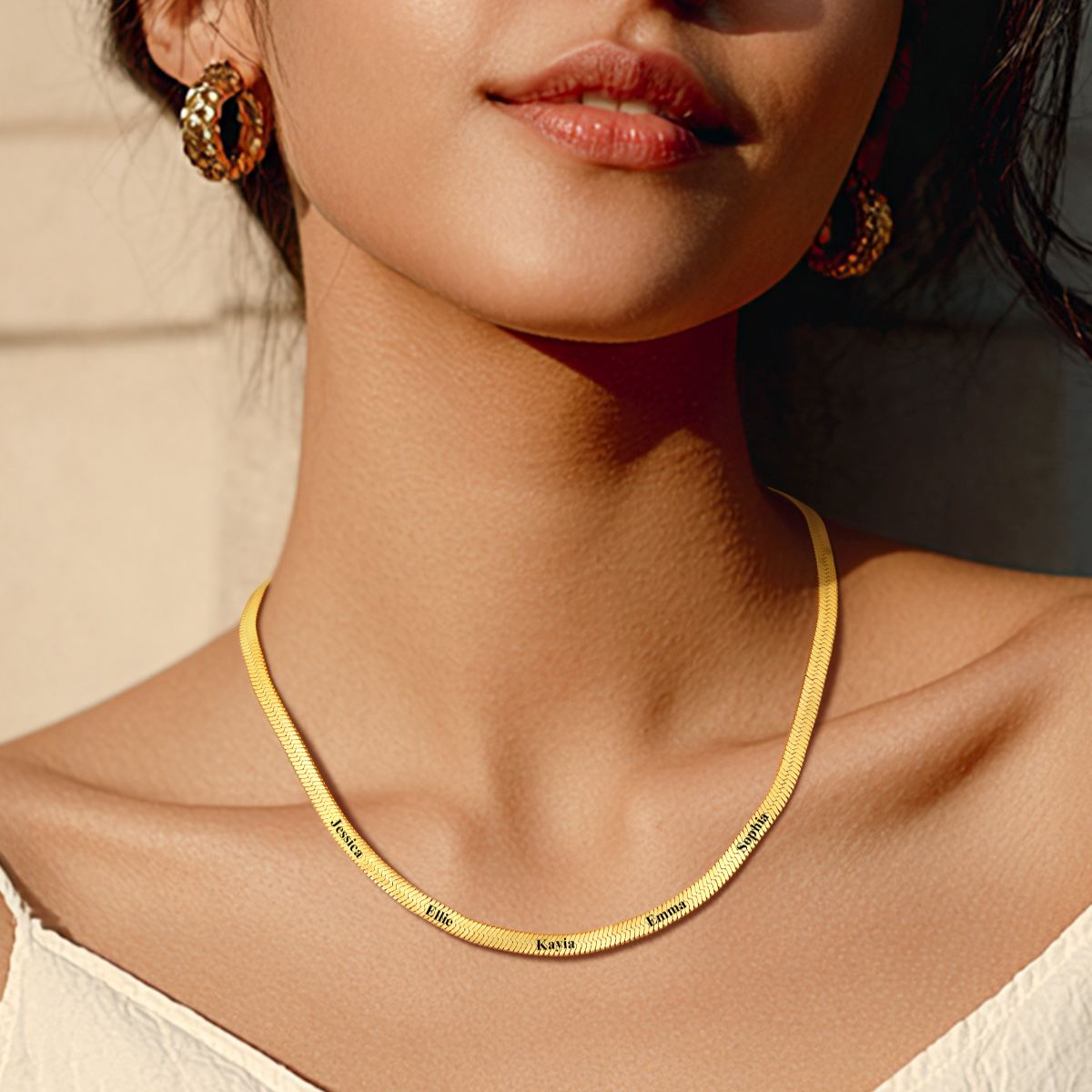Custom Family Names Choker Flat Snake Chain For Her