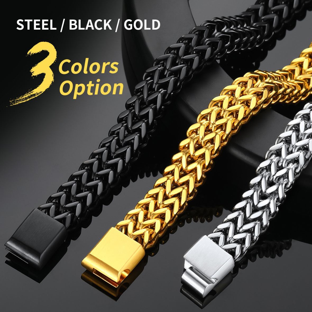 Franco Curb Chain Bracelet for Men in Three Colors