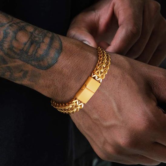 14K Gold Plated Franco Curb Chain Bracelet for Men