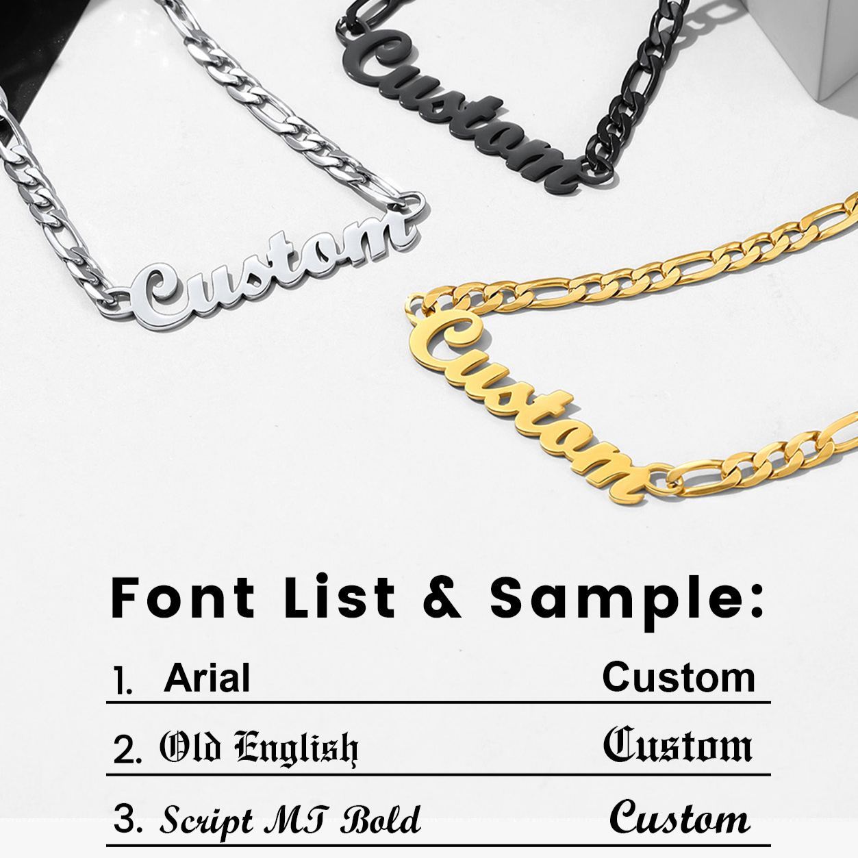 Custom Name Necklace 6mm Figaro Chain For Him