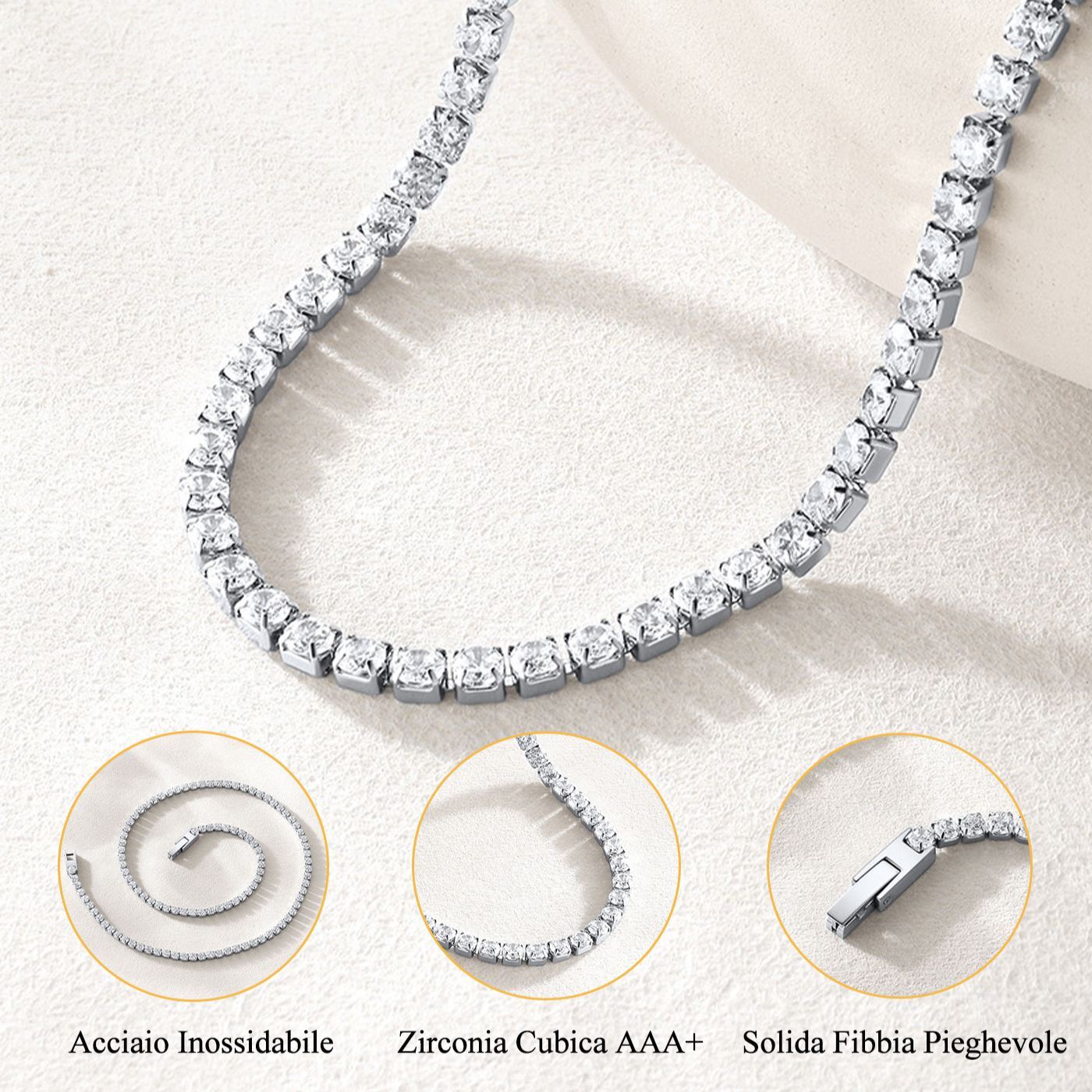 3/5mm Cubic Zirconia Tennis Chain Necklace for Men Women