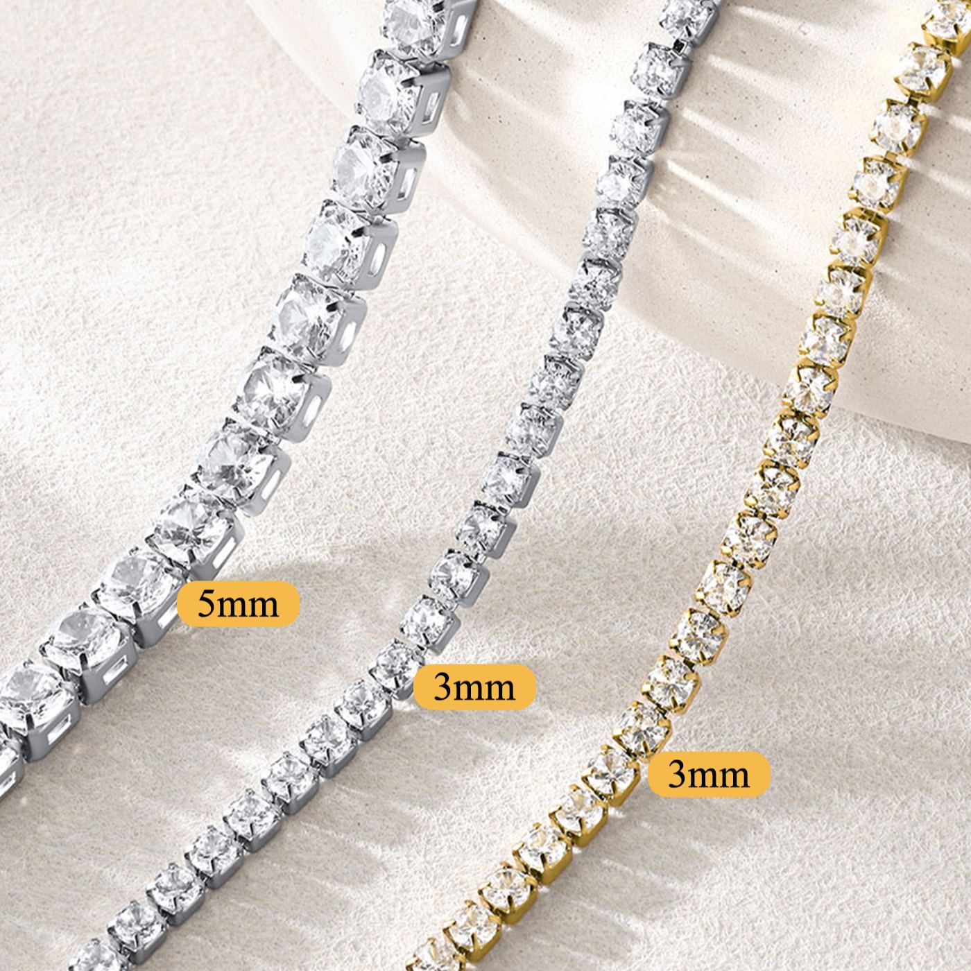 3/5mm Cubic Zirconia Tennis Chain Necklace for Men Women