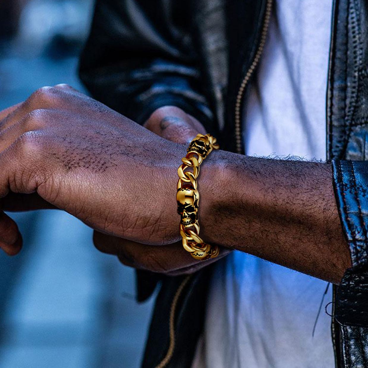 Halloween Gothic Skull Cuban Chain Bracelet for Men