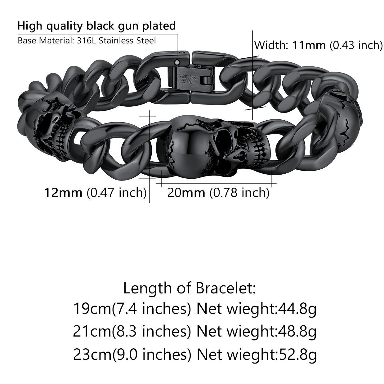 Halloween Gothic Skull Cuban Chain Bracelet for Men