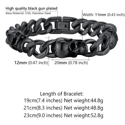 Halloween Gothic Skull Cuban Chain Bracelet for Men