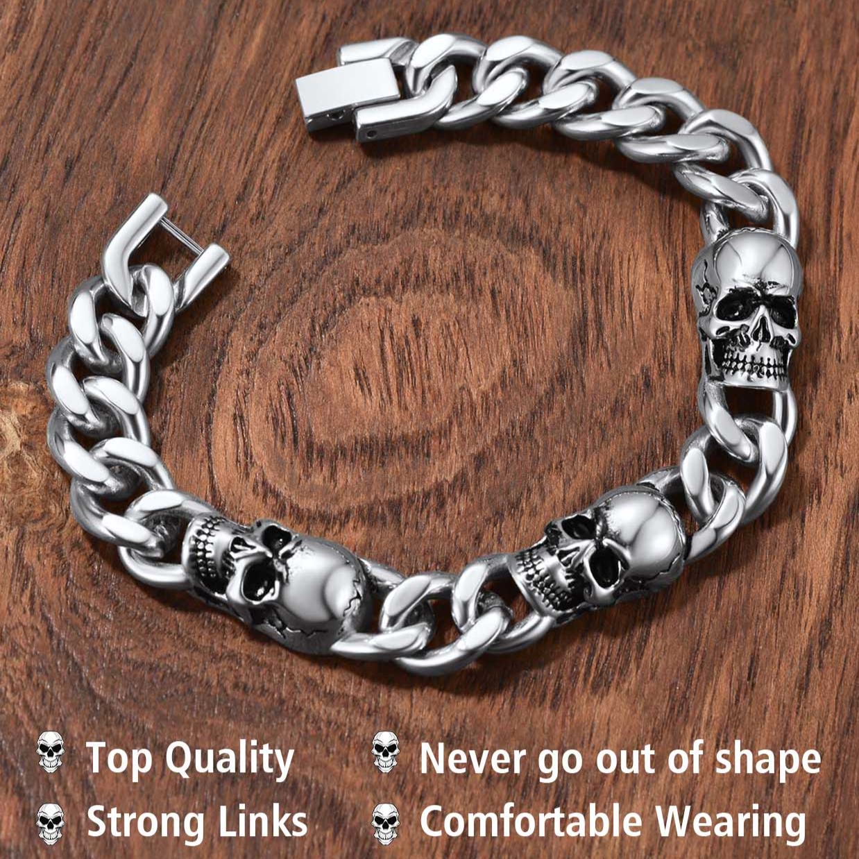 Halloween Gothic Skull Cuban Chain Bracelet for Men