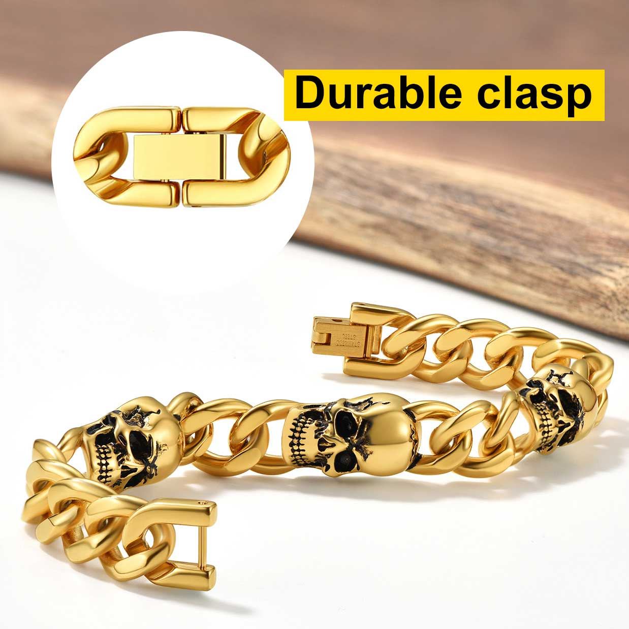 Halloween Gothic Skull Cuban Chain Bracelet for Men