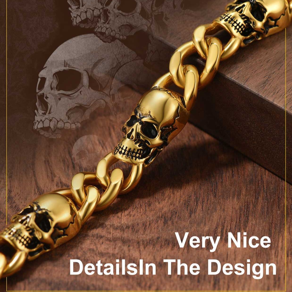 Halloween Gothic Skull Cuban Chain Bracelet for Men
