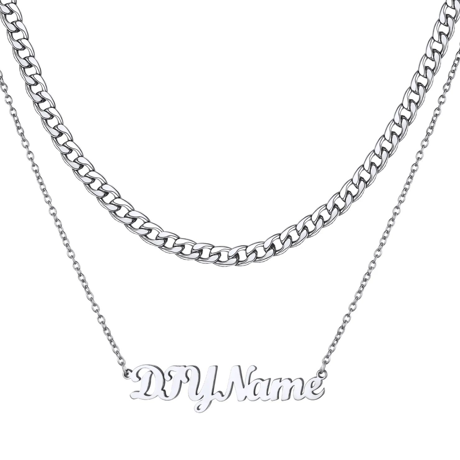 Custom Name Layered Curb Chain For Him&Her