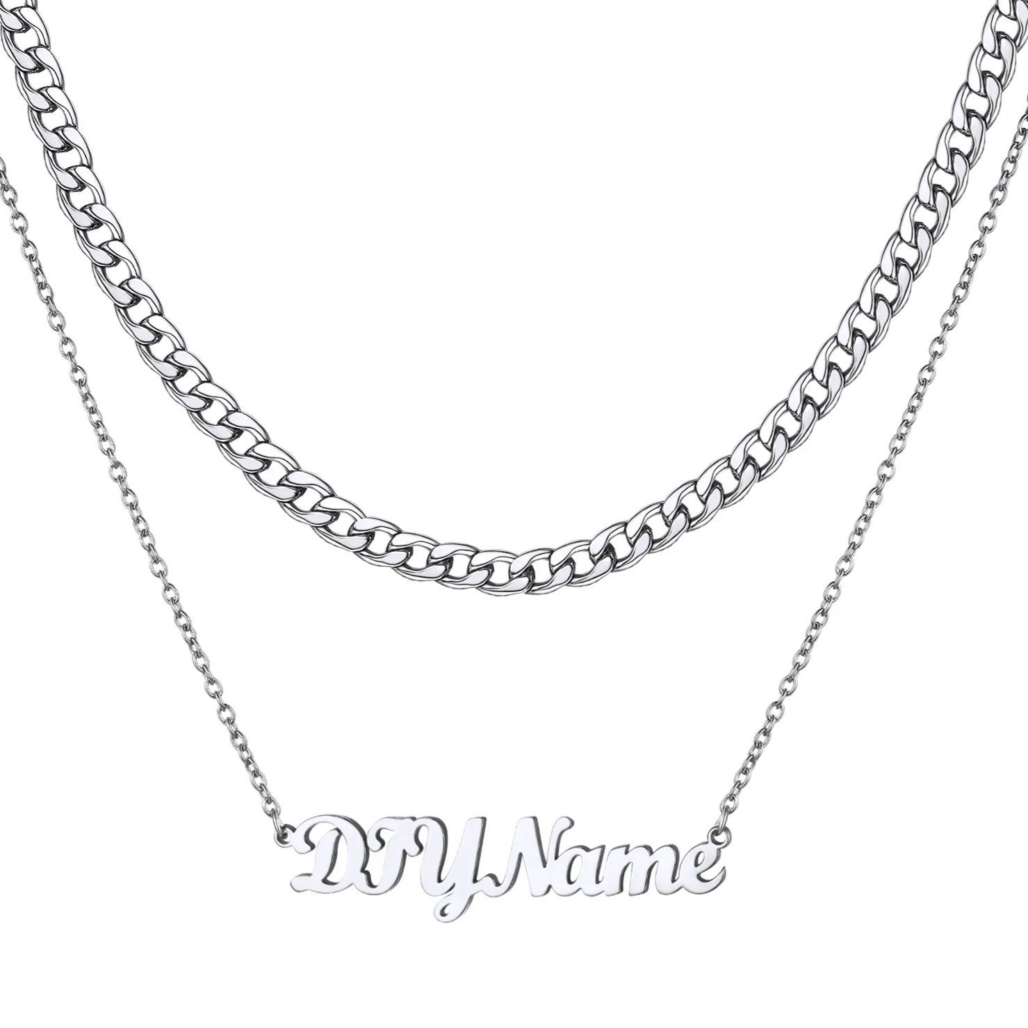 Custom Name Layered Curb Chain For Him&Her