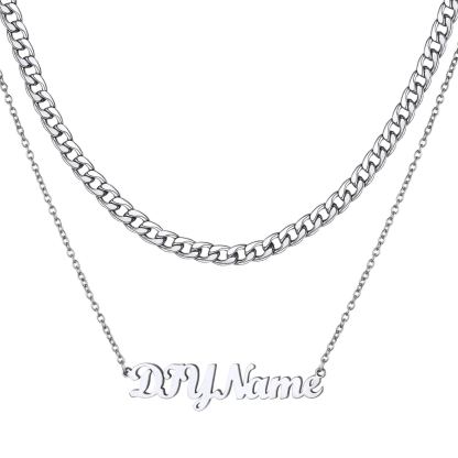 Custom Name Layered Curb Chain For Him&Her