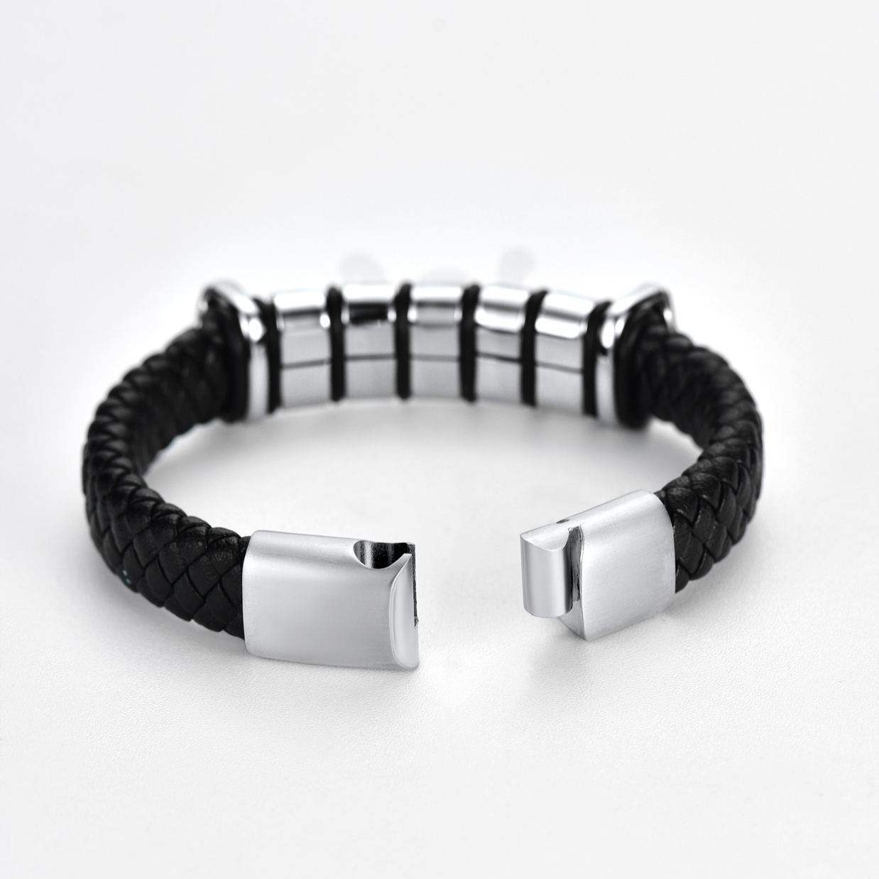 Custom Engravable Name Skull Beaded Leather Bracelet For Him