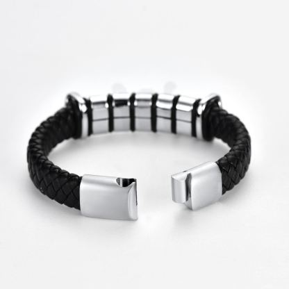 Custom Engravable Name Skull Beaded Leather Bracelet For Him
