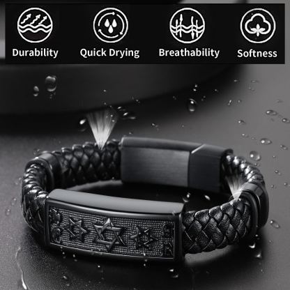 Custom Engraving Star of David Cuff Bracelet Leather For Men